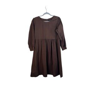 Brown Midi Dress With 3/4 Sleeves & Back Button Closure